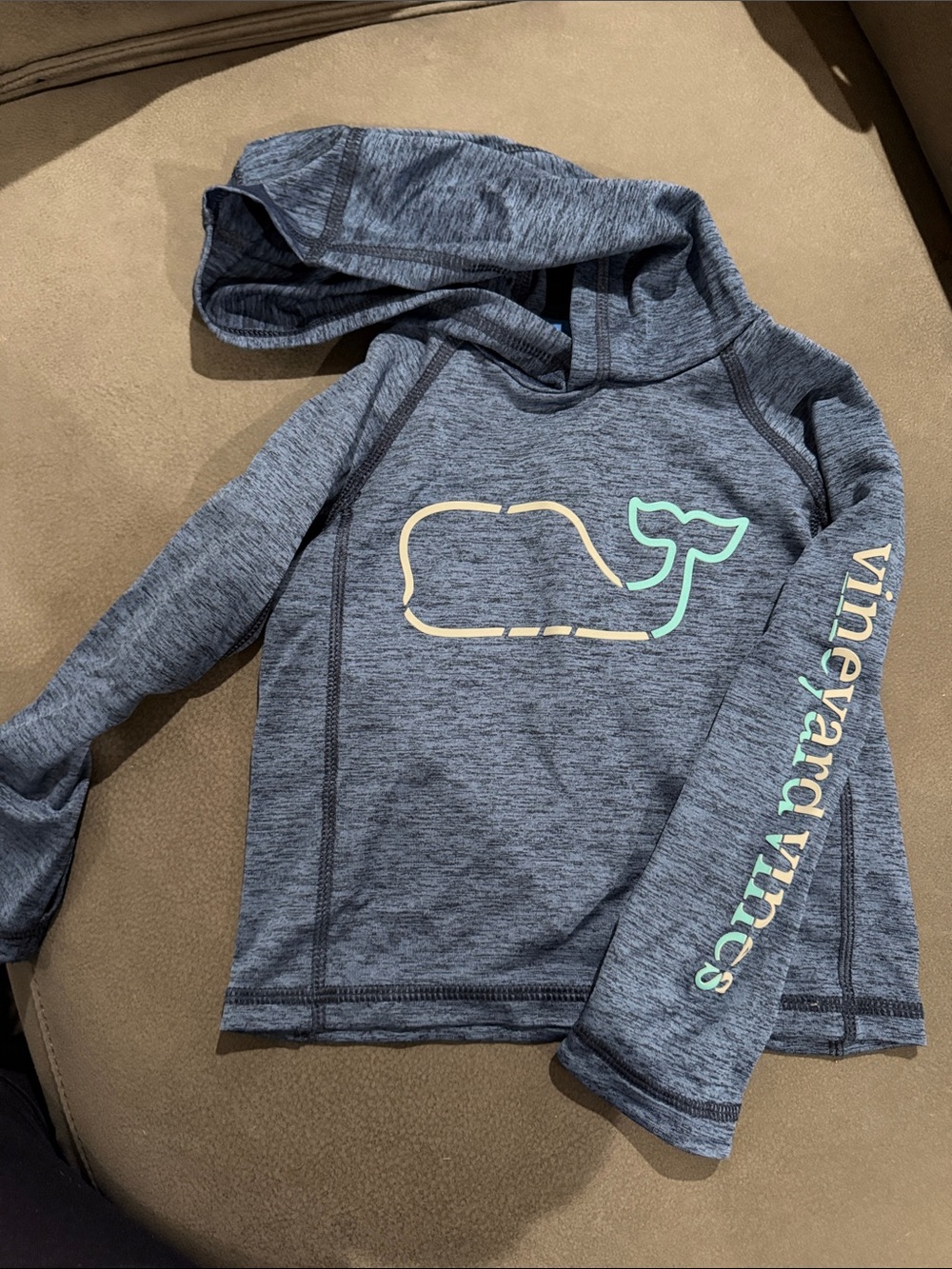 Vineyard Vines Kids Heather Navy Hooded Whale Pullover with Pastel Logo